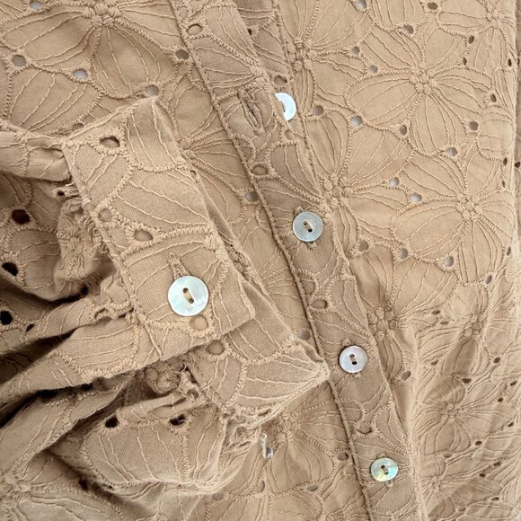 Serra By Joie Rucker Womens Dune Brown Embroidered Button-Up Blouse 3/4 Sleeves, - Picture 3 of 4